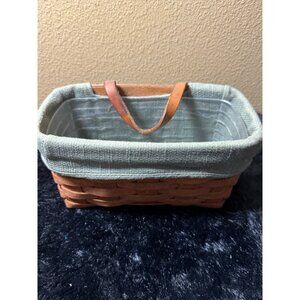 Longaberger Handwoven Basket With Fabric Liner & Plastic Insert Leather Handle